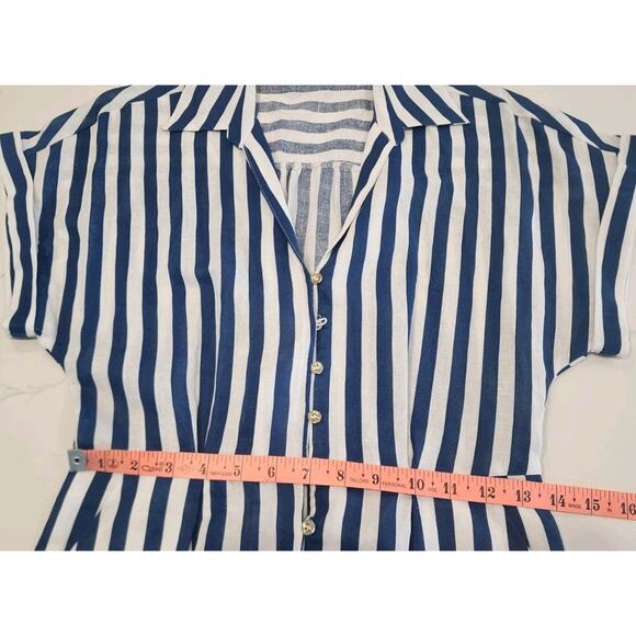 NWOT Zara Striped Linen Bld Shirt Dress XS XSmall Midi Blue White Resort No Belt - Picture 9 of 12